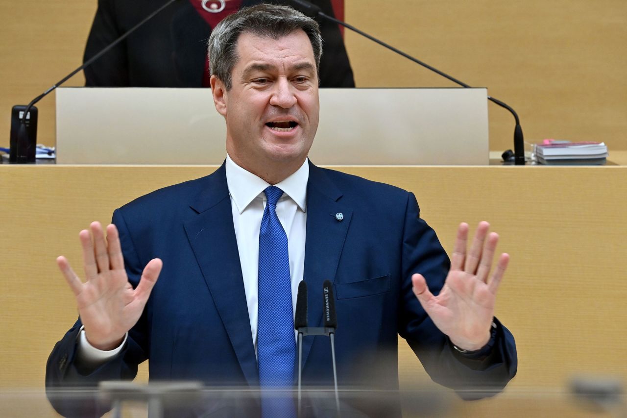 Bavaria's State Premier Markus Soeder speaks at the Chamber of the Bavarian state Parliament in Munich, Germany, on October 21.