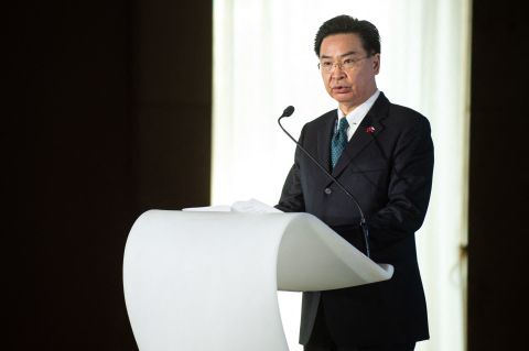 Taiwanese Foreign Minister, Joseph Wu, speaks at the Globsec forum in Bratislava, Slovakia on October 26, 2021.