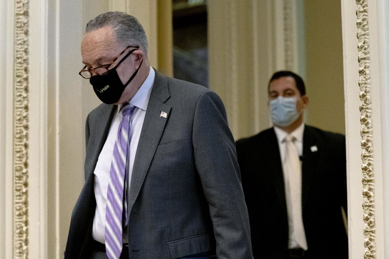 Senate Majority Leader Chuck Schumer arrives at the U.S. Capitol in Washington, D.C. on Wednesday, April 21. 