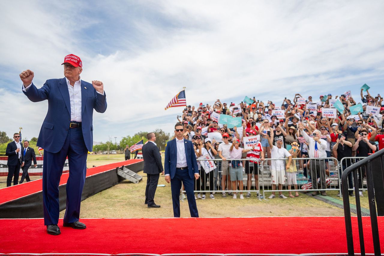 Republican presidential candidate, former U.S. President Donald Trump arrives at a campaign rally at Sunset Park on June 09, in Las Vegas.