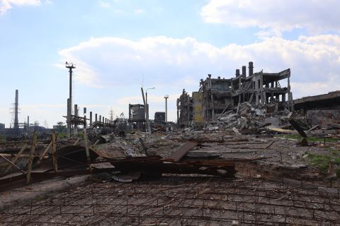Damage at the Azovstal plant in Mariupol, Ukraine on Friday, May 27.