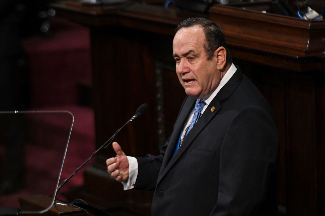 Guatemalan President Alejandro Giammattei delivers a speech at the Congress of the Republic in Guatemala City, Guatemala, on March 18.