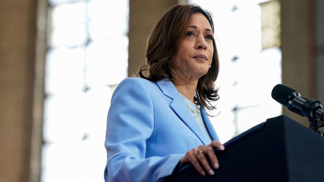 Vice President Kamala Harris looks on during a campaign event at Girard College in Philadelphia, on May 29. 