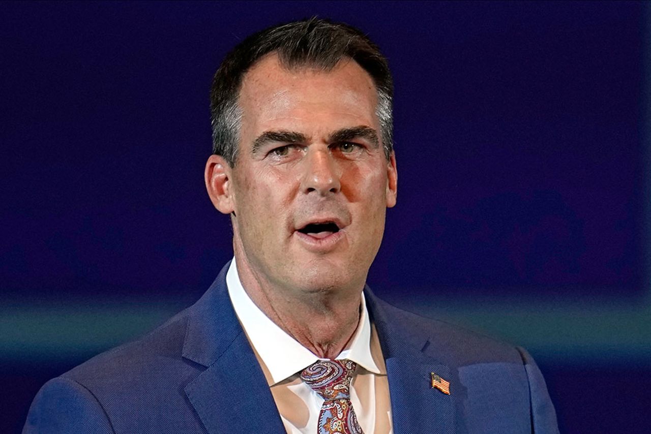 Stitt addresses a campaign rally in November. 