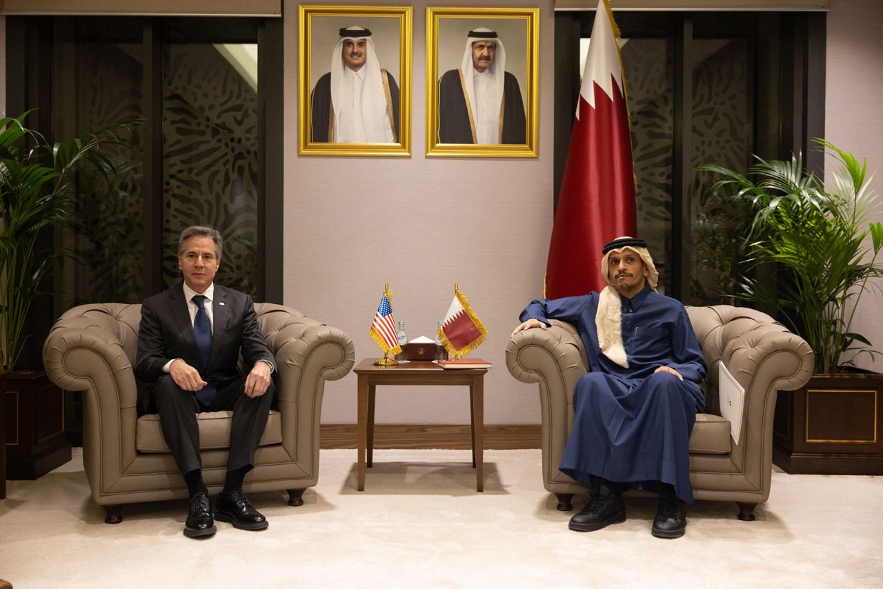 US Secretary of State Antony Blinken and Qatari Emir Sheikh Tamim bin Hamad Al Thani meet in Doha, Qatar on February 6.