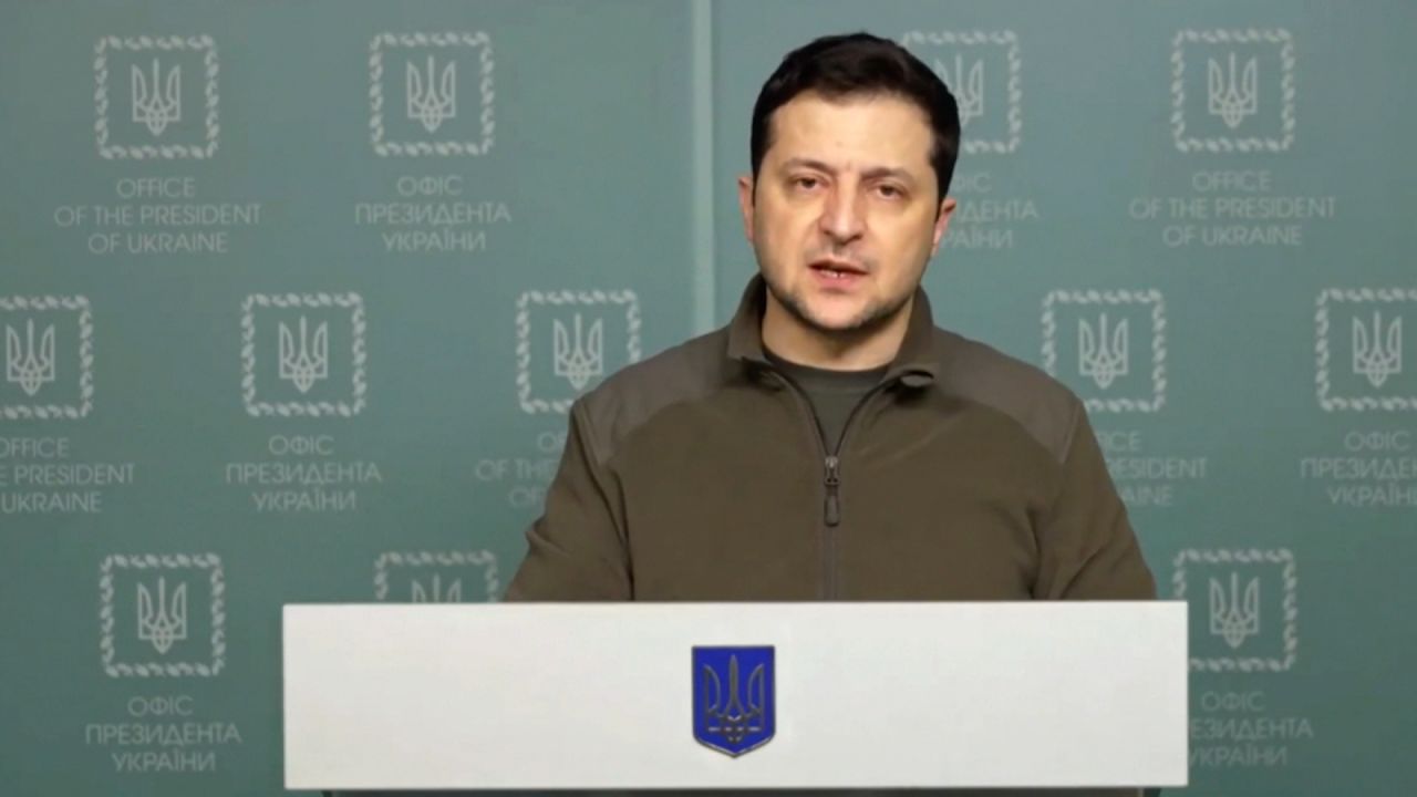 Ukraine’s President Volodymyr Zelensky is seen during a released statement on February 26.