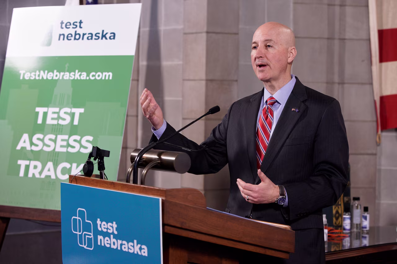 Gov. Pete Ricketts speaks at a news conference in Lincoln, Nebraska, on May 1.