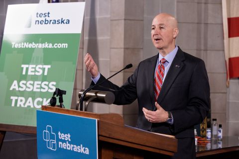 Gov. Pete Ricketts speaks at a news conference in Lincoln, Nebraska, on May 1.