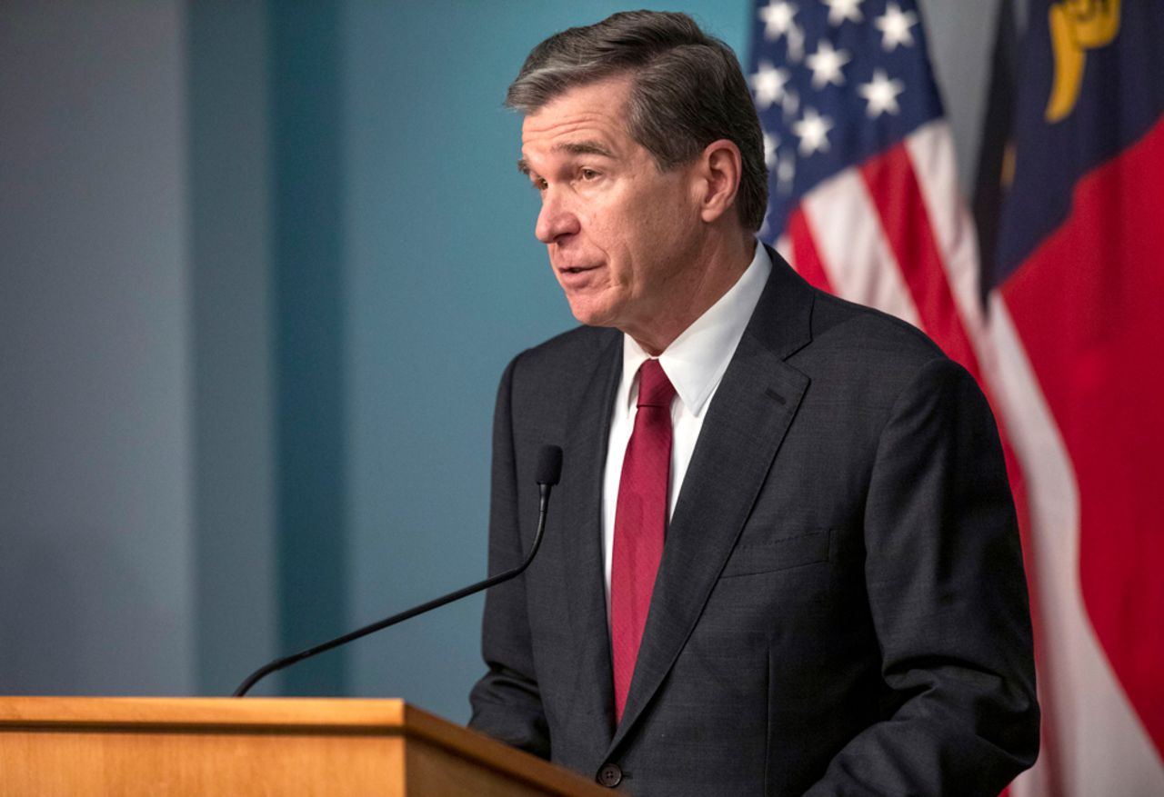 North Carolina Gov. Roy Cooper delivers a briefing on North Carolina's coronavirus pandemic response on Monday, June 15, in Raleigh, North Carolina.