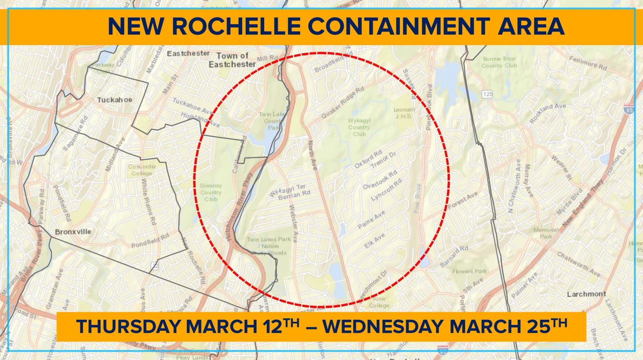 The one-mile radius originates from Temple Young Israel in New Rochelle, New York, according to Governor Cuomo's office.