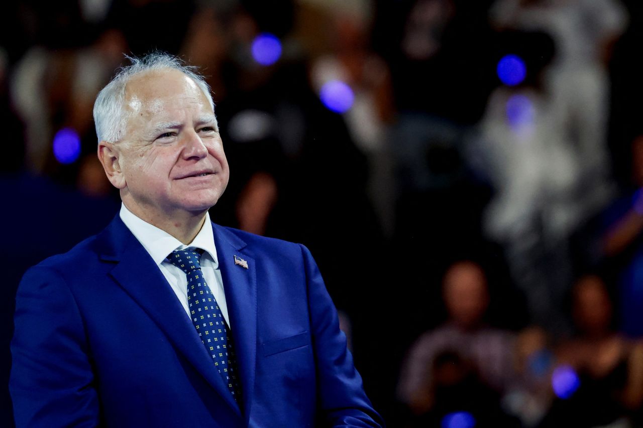 Democratic vice presidential nominee Minnesota Governor?Tim?Walz?attends a campaign rally in Milwaukee, Wisconsin, on August 20.