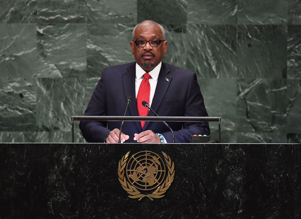 Bahamas Prime Minister Hubert Minnis speaks in 2018 at the United Nations in New York.