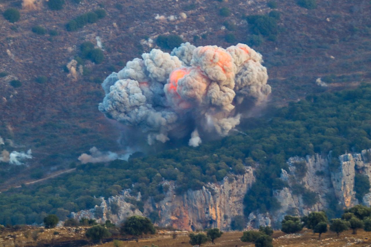 Smoke billows from the site of an Israeli airstrike in Marjayoun, near the Lebanon-Israel border, on September 23.