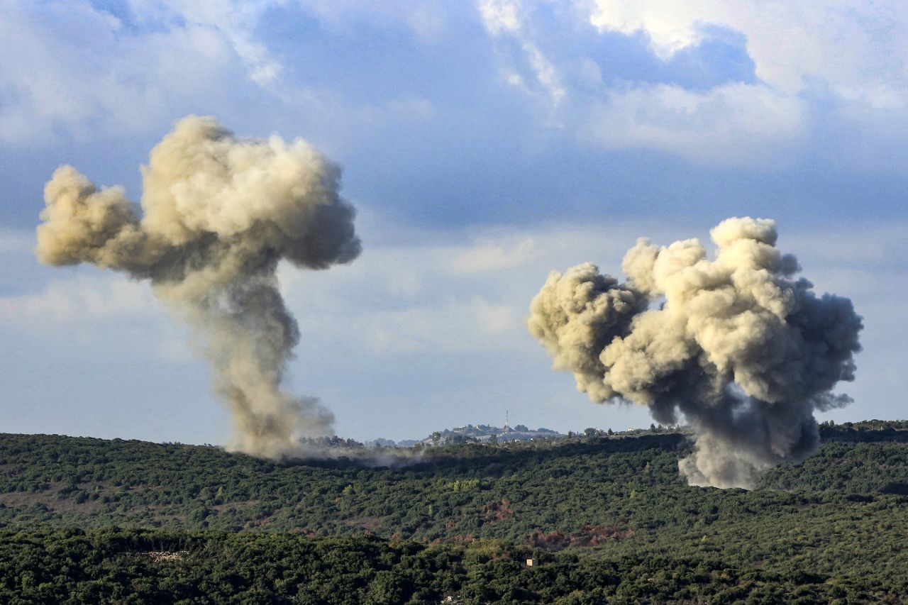 Smoke billows from the site of an Israeli strike that targeted the outskirts of the Lebanese village of Zibqin on September 22.