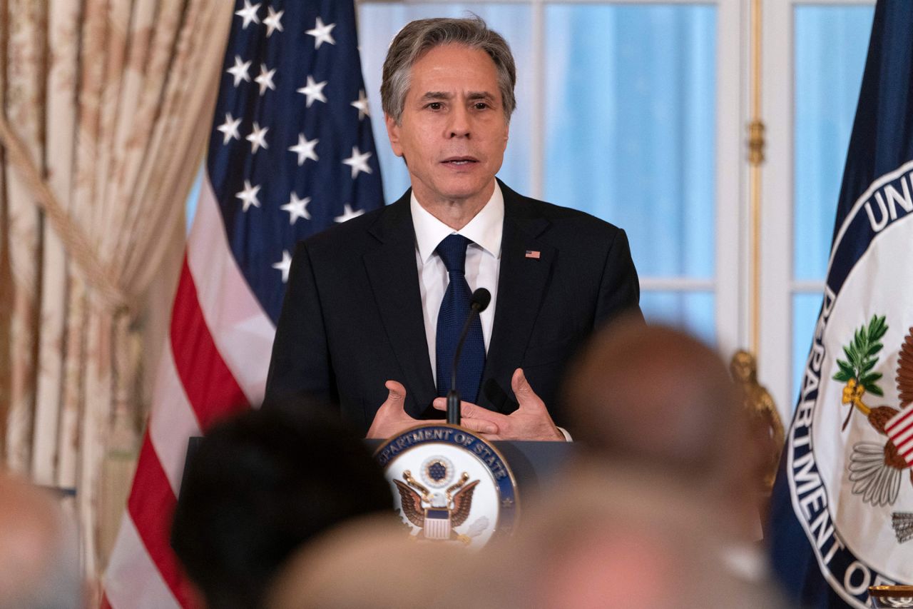 Secretary of State Antony Blinken speaks during a reception celebrating Eid at the State Department in Washington on Thursday May 26.
