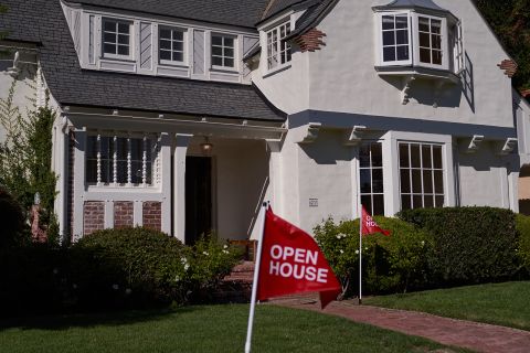 An 'open house' flag is displayed outside a single family home on September 22 in Los Angeles, California. 
