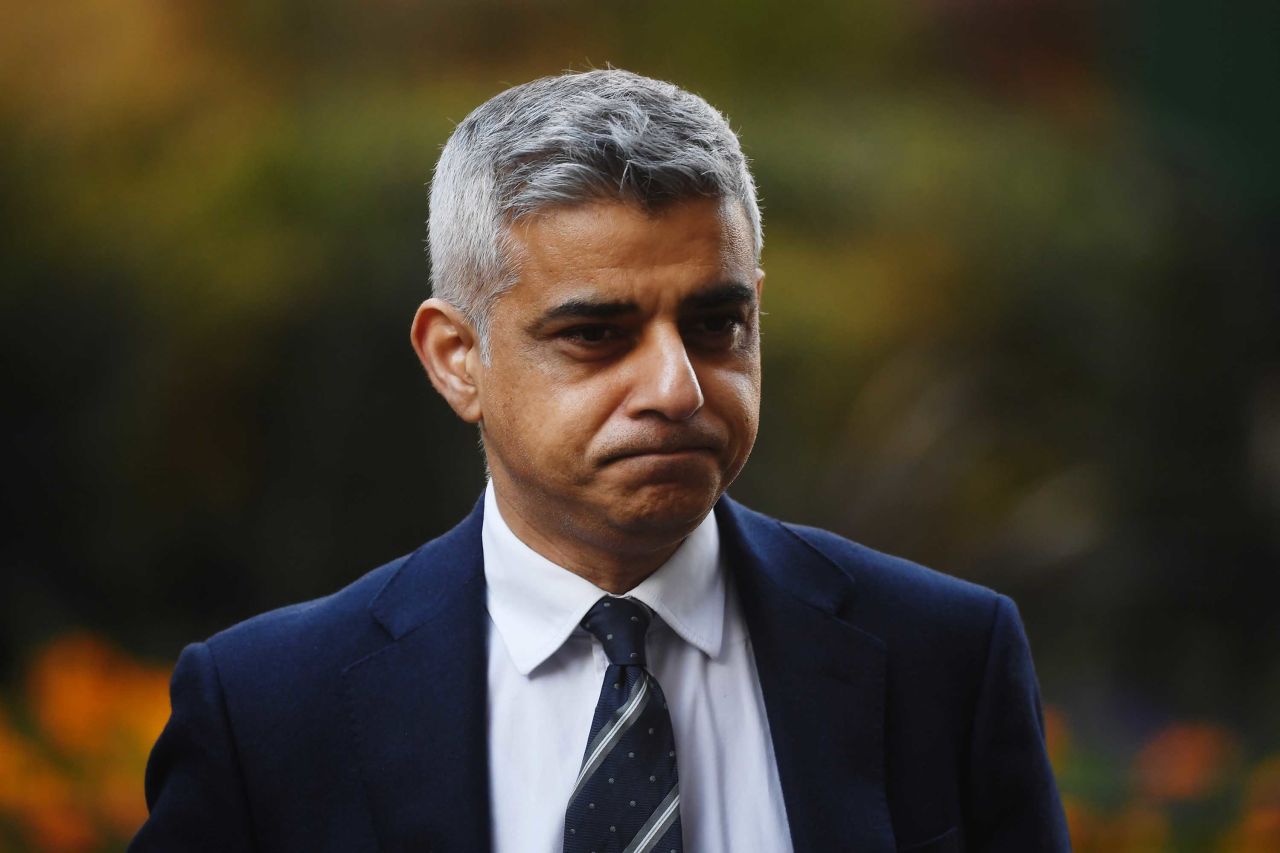 London Mayor Sadiq Khan arrives in Downing Street in London ahead of government briefing on March 16.