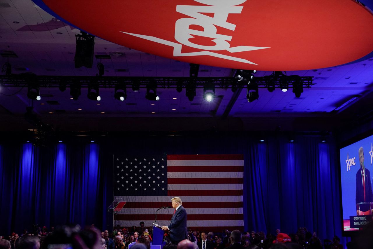 Former President Donald Trump addresses the Conservative Political Action Conference annual meeting in National Harbor, Maryland, on Saturday.