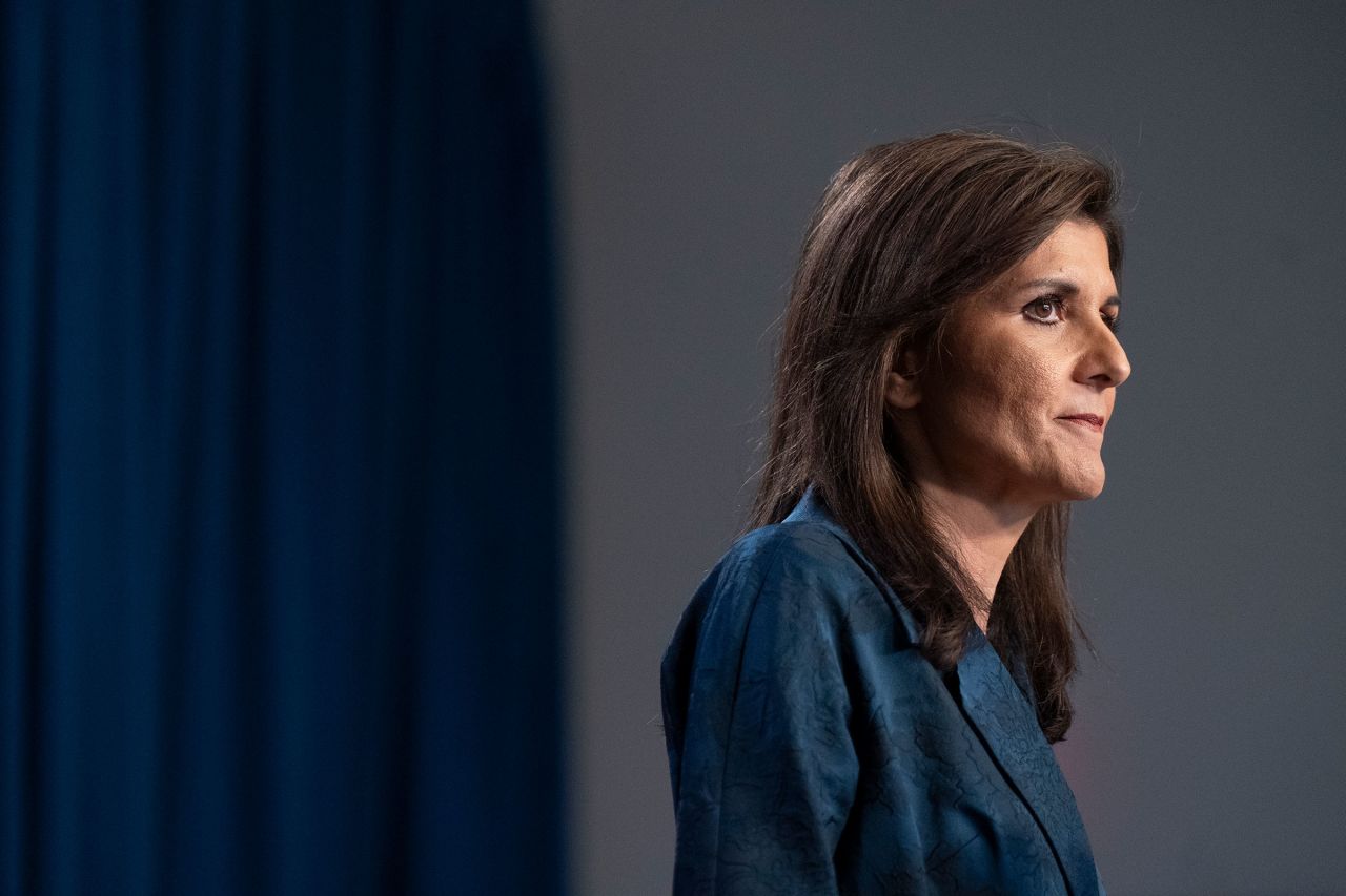 Haley speaks at a campaign event at Clemson University at Greenville on February 20, in Greenville, South Carolina.