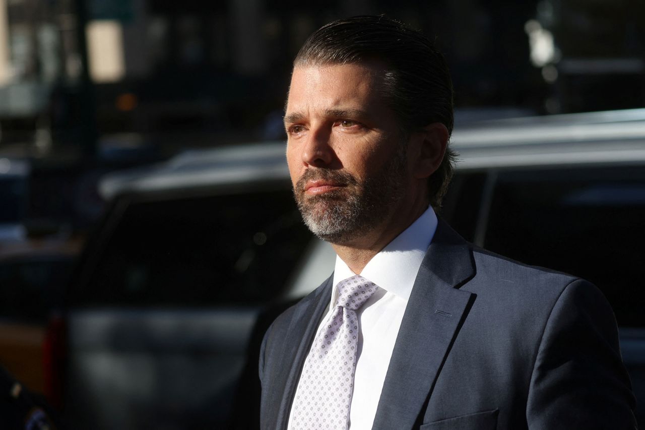 Former President Donald Trump's son and co-defendant Donald Trump Jr. arrives to attend the Trump Organization civil fraud trial in New York Supreme Court on November 13.