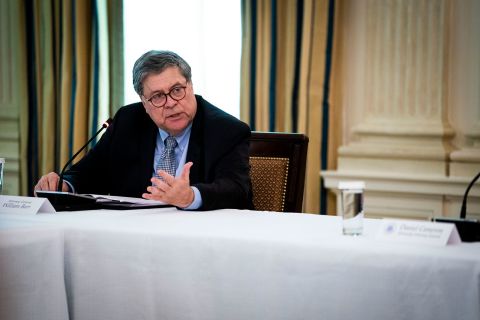 Attorney General William Barr speaks during a roundtable with law enforcement officials at the White House on June 8.