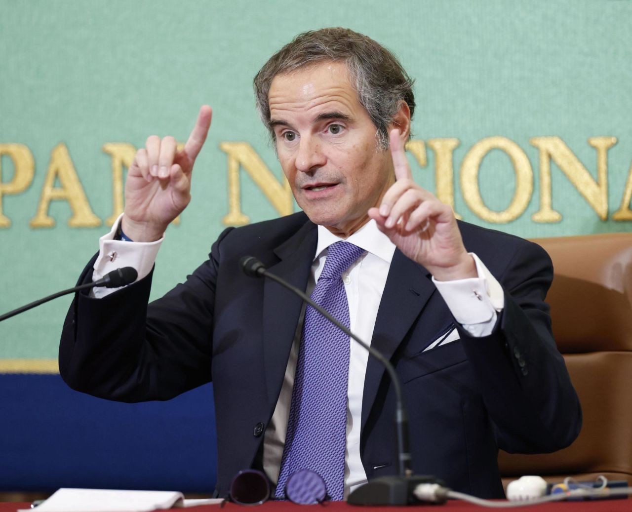 IAEA Director General Rafael Grossi speaks during a news conference in Tokyo on Tuesday.