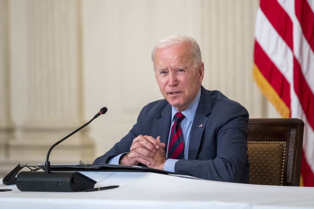 US President Joe Biden speaks during a meeting at the White House on August 3, 2021.