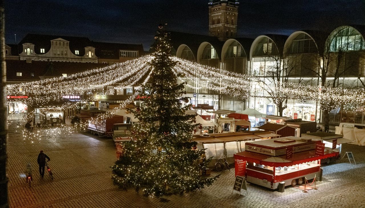 The Christmas illumination is switched on in the old town of Lübeck, Germany, on November 23.