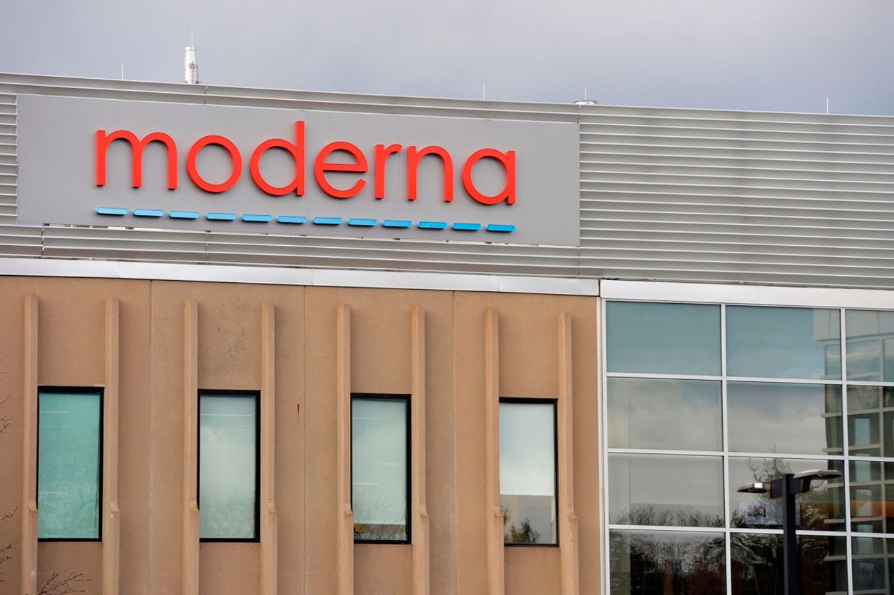 The Moderna logo is seen at the Moderna campus in Norwood, Massachusetts on Dec. 2.