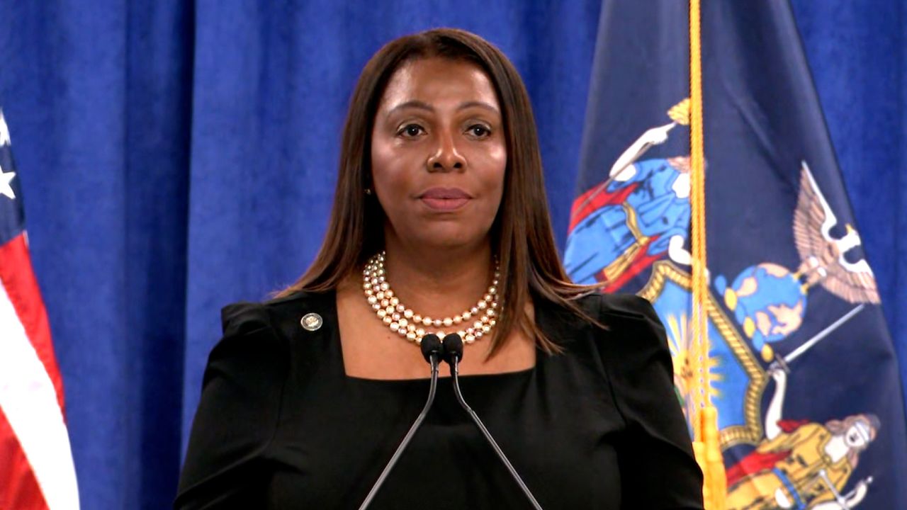 New York Attorney General Letitia James speaks to the media on Friday, February 16.