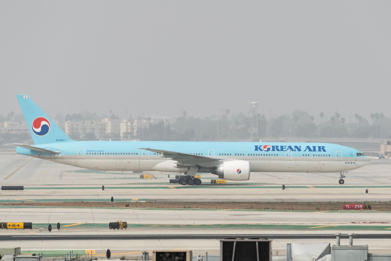 A Korean Air plane arrives at Los Angeles International Airport in California on September 15, 2020. 