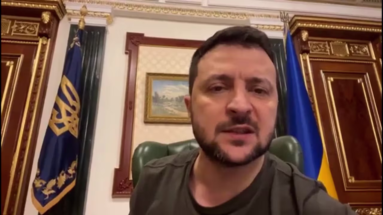 Ukrainian President Volodymyr Zelensky gives his nightly address on April, 30. 