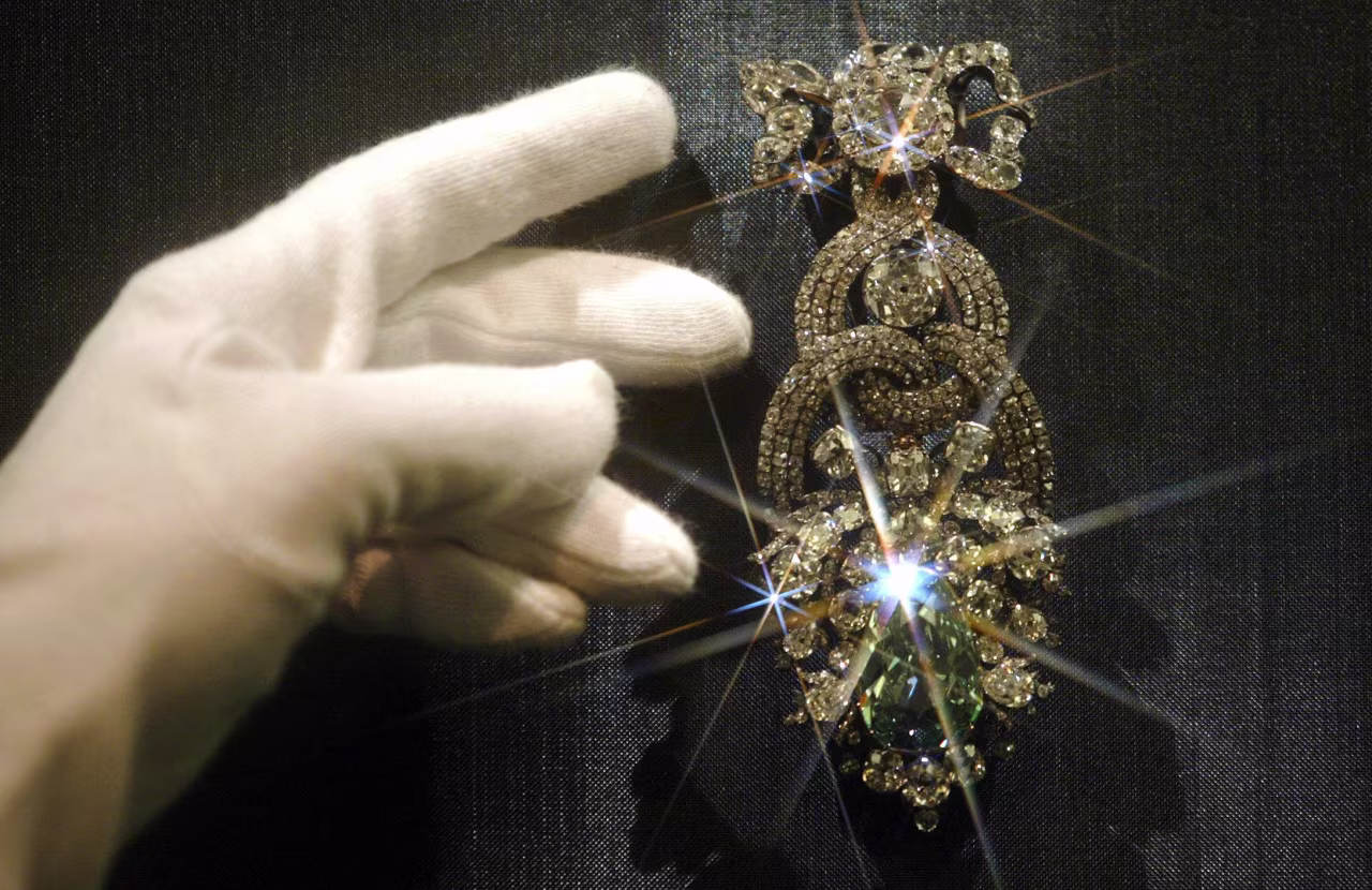 The Dresden Green Diamond is seen in the Watzdorf cabinet of the Green Vault in 2004.