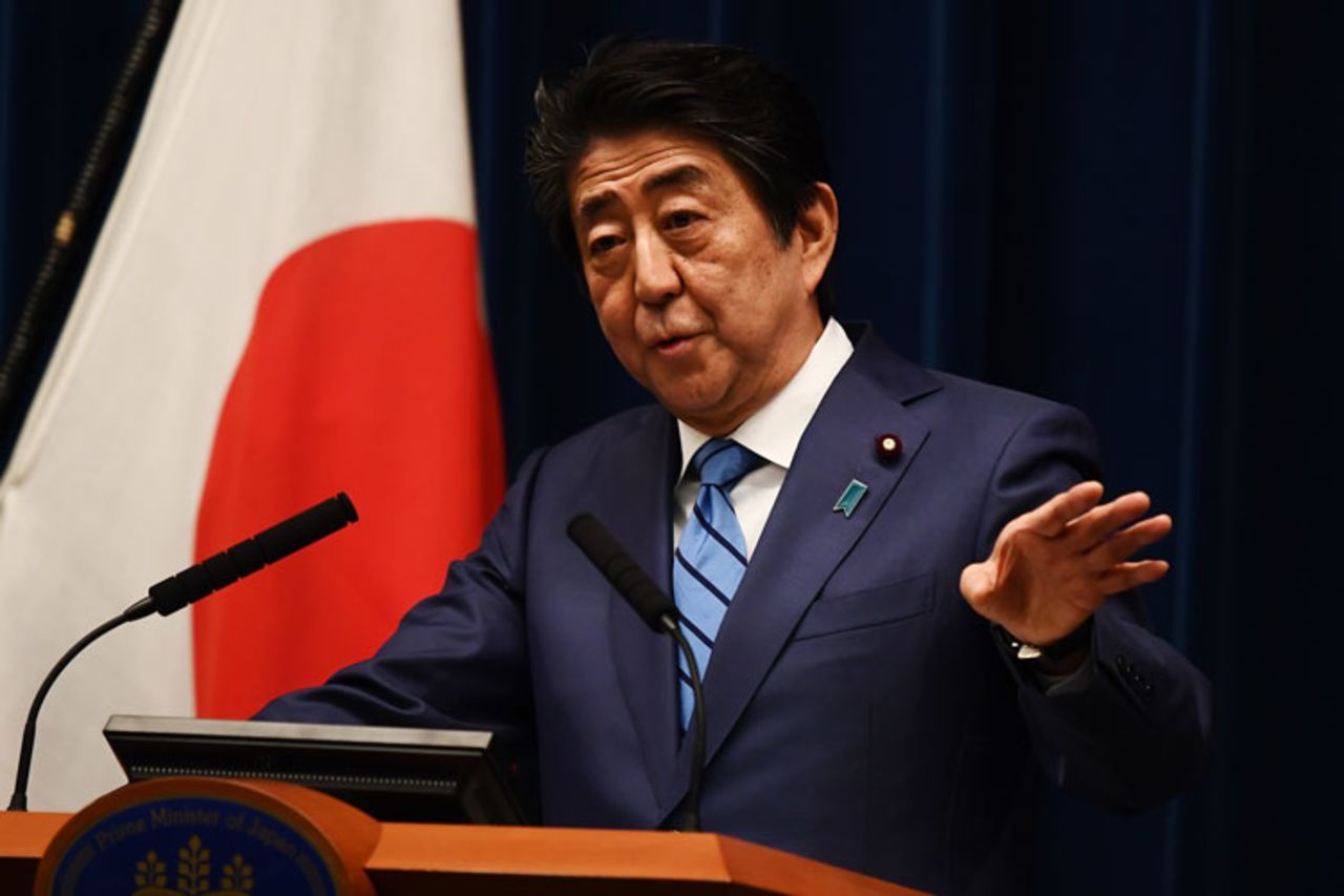 Japanese Prime Minister Shinzo Abe talks to the media during a press conference in Tokyo on March 14. 