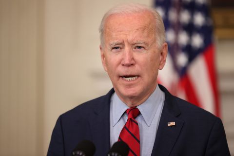 President Joe Biden speaks during a press conference at the White House on March 23, in Washington, DC. 