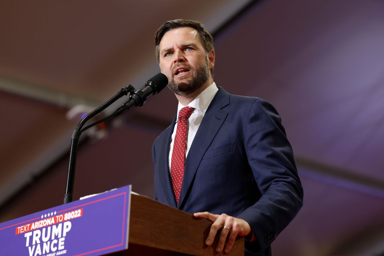 JD Vance gives remarks at a campaign rally at Arizona Christian University in Glendale, Arizona, on July 31.