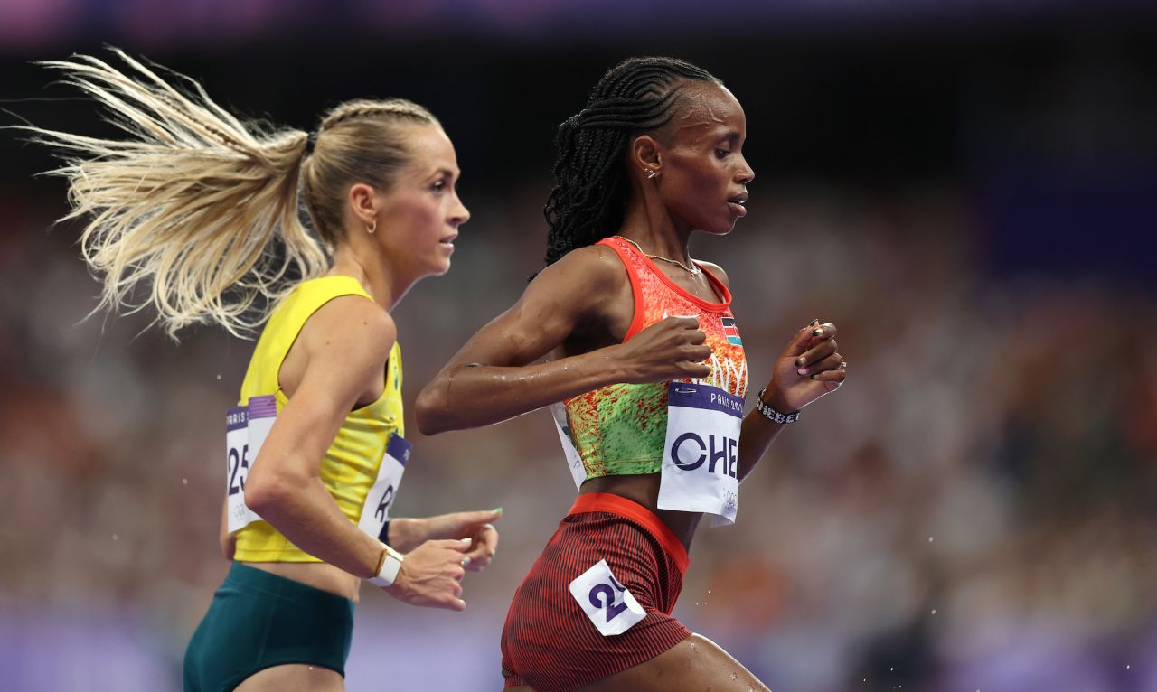 Beatrice Chebet of Kenya competes in the women's 10,000m final.