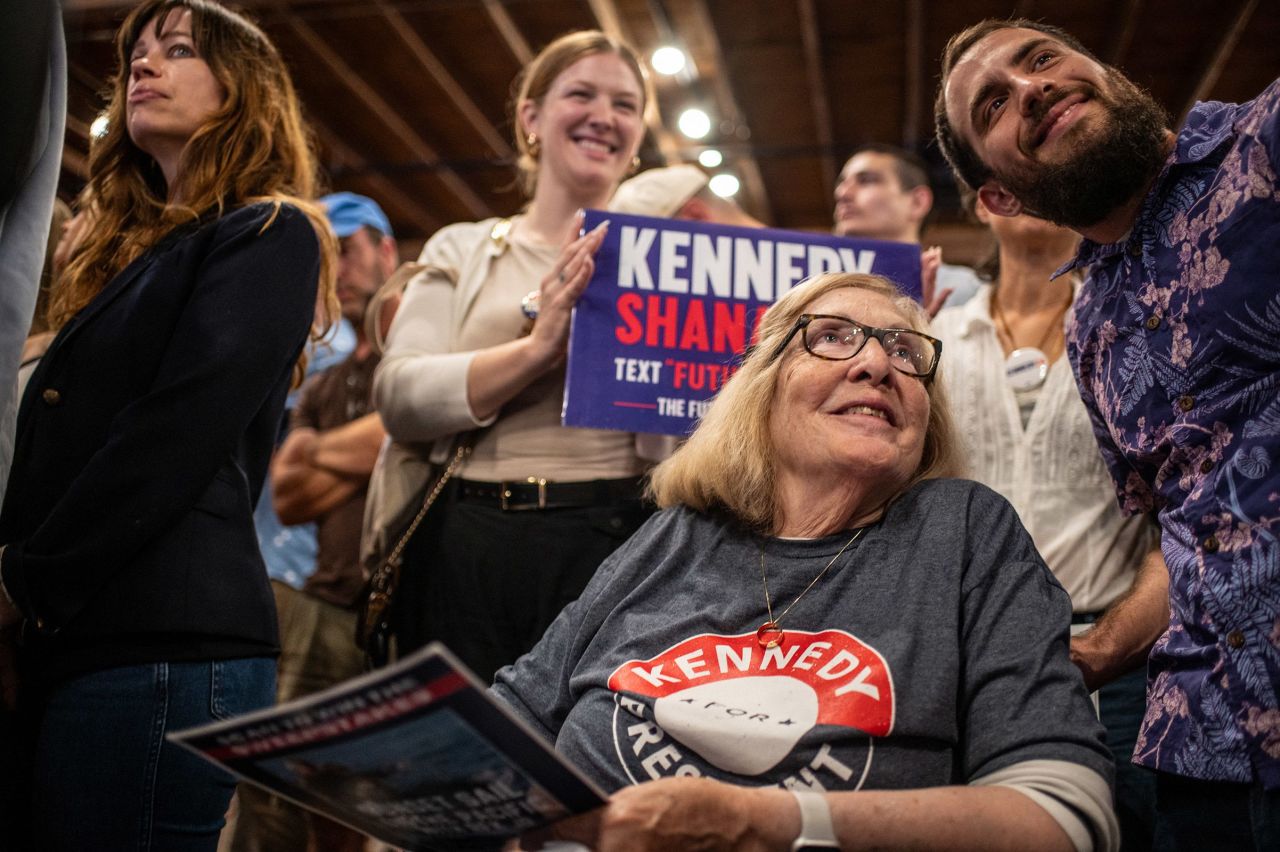 Supporters take a selfie together during a rally for independent presidential candidate Robert F. Kennedy Jr. in Austin, Texas, on May 13.