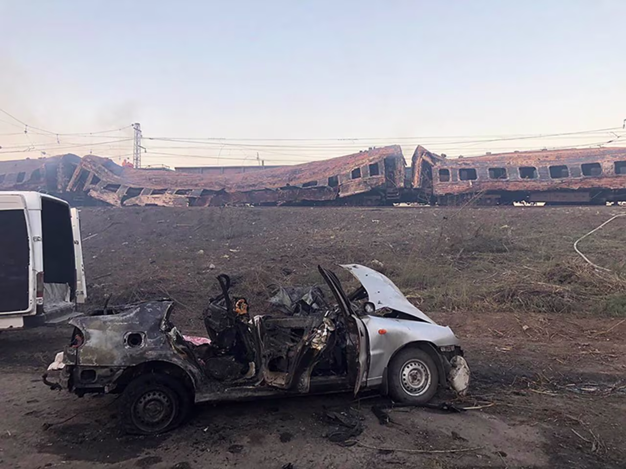 Damage seen from a reported strike in the Dnipropetrovsk Oblast region of Ukraine. Note that CNN could not independently verify this image. 