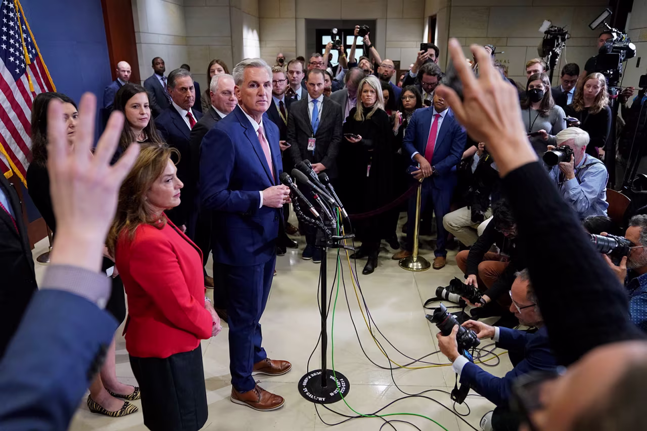 McCarthy takes questions from journalists on Capitol Hill on November 15. 