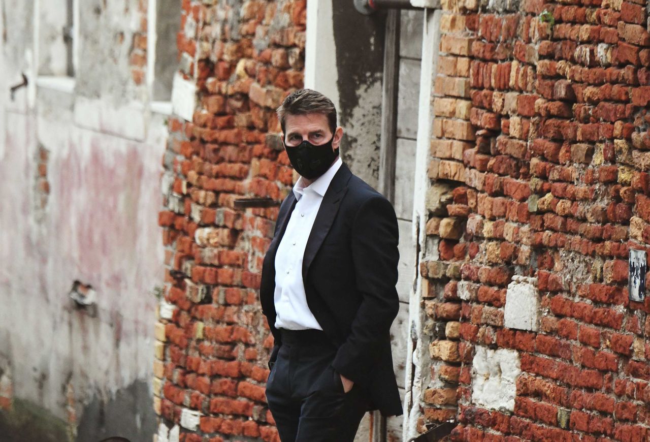 Actor Tom Cruise looks on during the shooting of the movie "Mission Impossible: Lybra" in Venice, Italy, on October 20.