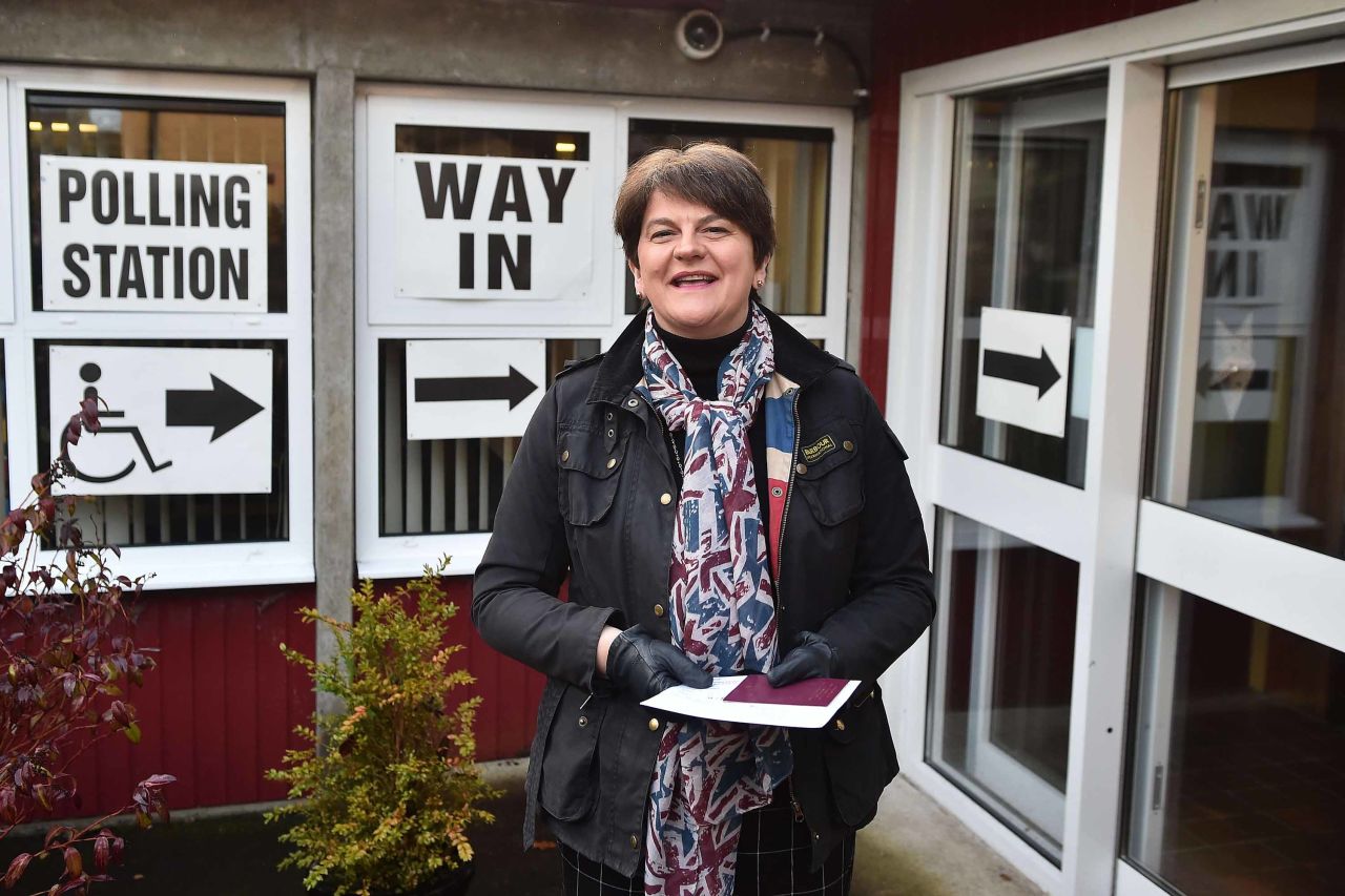 Democratic Unionist party leader Arlene Foster casts her vote in Enniskillen, Northern Ireland. Photo:Charles McQuillan/Getty Images)