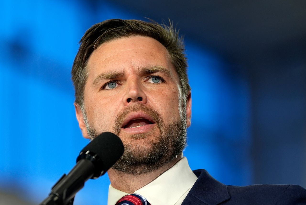 Sen. JD Vance, R-Ohio, speaks at a campaign event in DePere, Wisconsin on August 28.