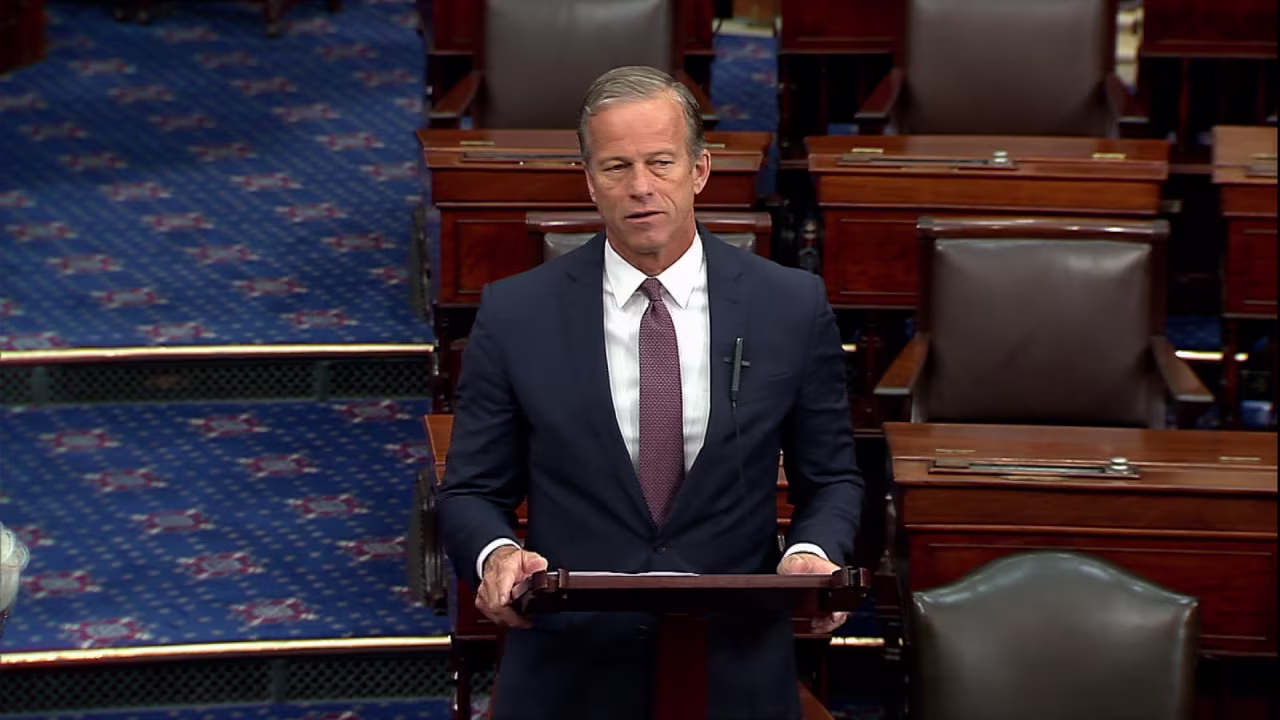 Senate Minority Whip John Thune speaks at the Capitol on August 10, 2021.