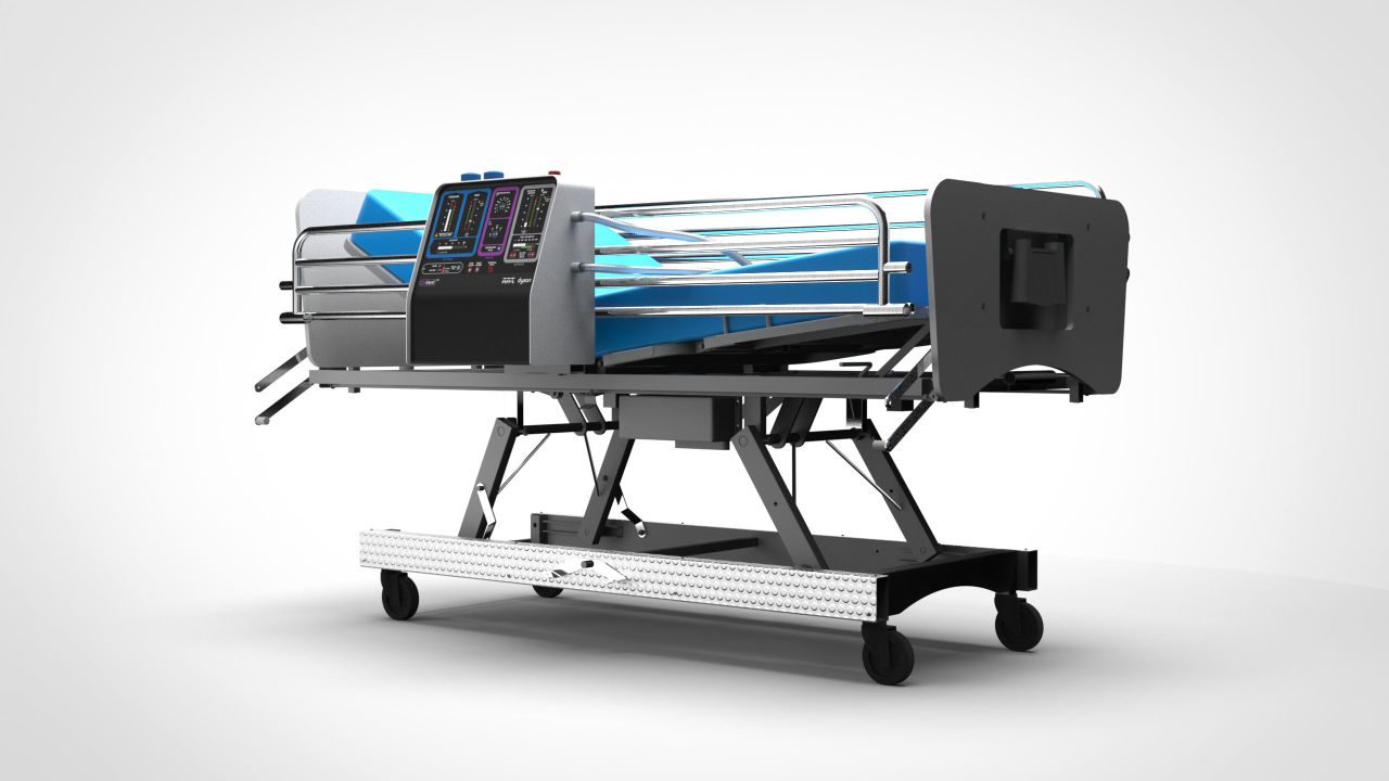 Dyson's new ventilator, called the "CoVent," attached to a hospital bed, in a handout photo from Dyson.