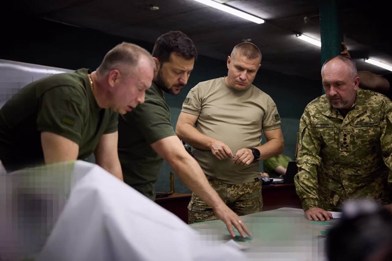 President of Ukraine Volodymyr Zelensky visits combat brigades engaged in offensive operations in the Bakhmut sector, Ukraine, on September 5.