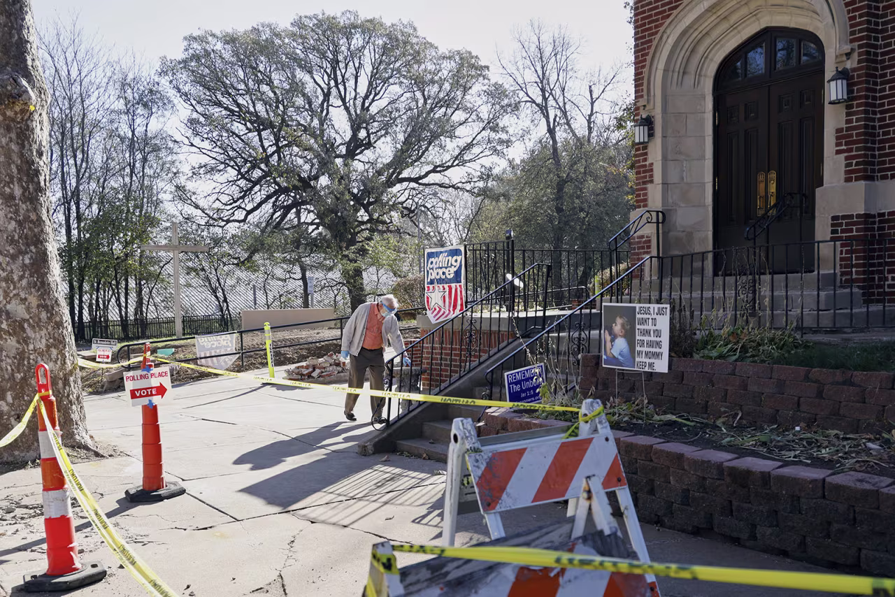 The entrance to a polling station at Our Lady of Lourdes Catholic Church, in Omaha, Nebraska, on Tuesday. 