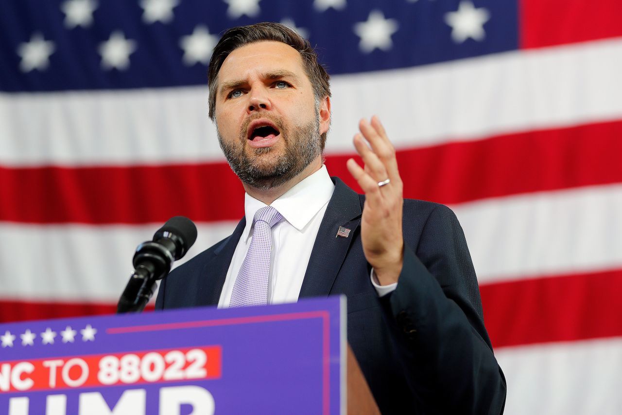 Vice presidential nominee JD Vance speaks at a campaign event in Raleigh, North Carolina, on Wednesday. 