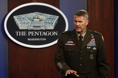 Maj. Gen. Hank Taylor speaks during a news briefing at the Pentagon on August 16, in Arlington, Virginia. 