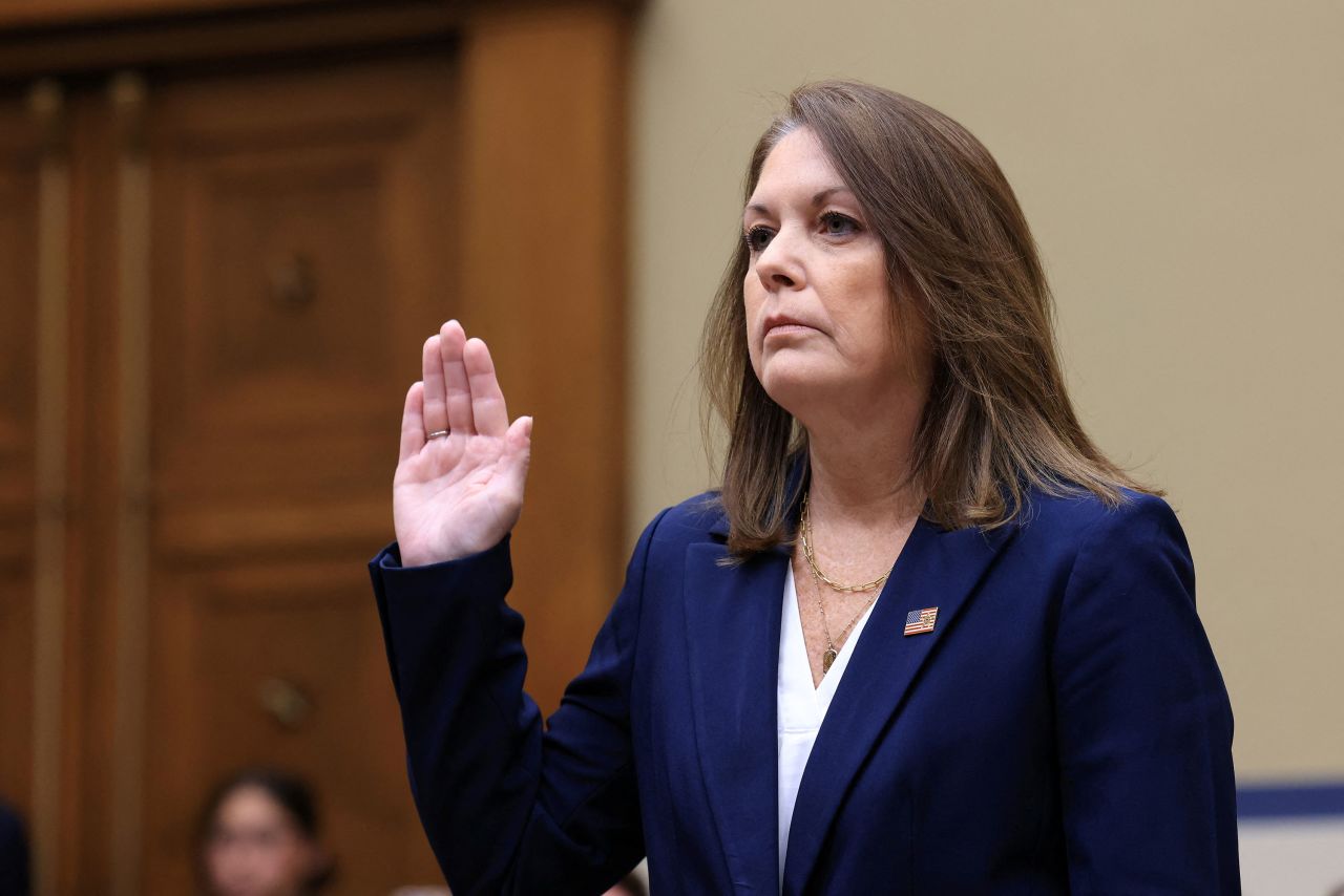 US Secret Service Director Kimberly Cheatle is sworn in during a House of Representatives Oversight Committee hearing in Washington, DC, on July 22. 